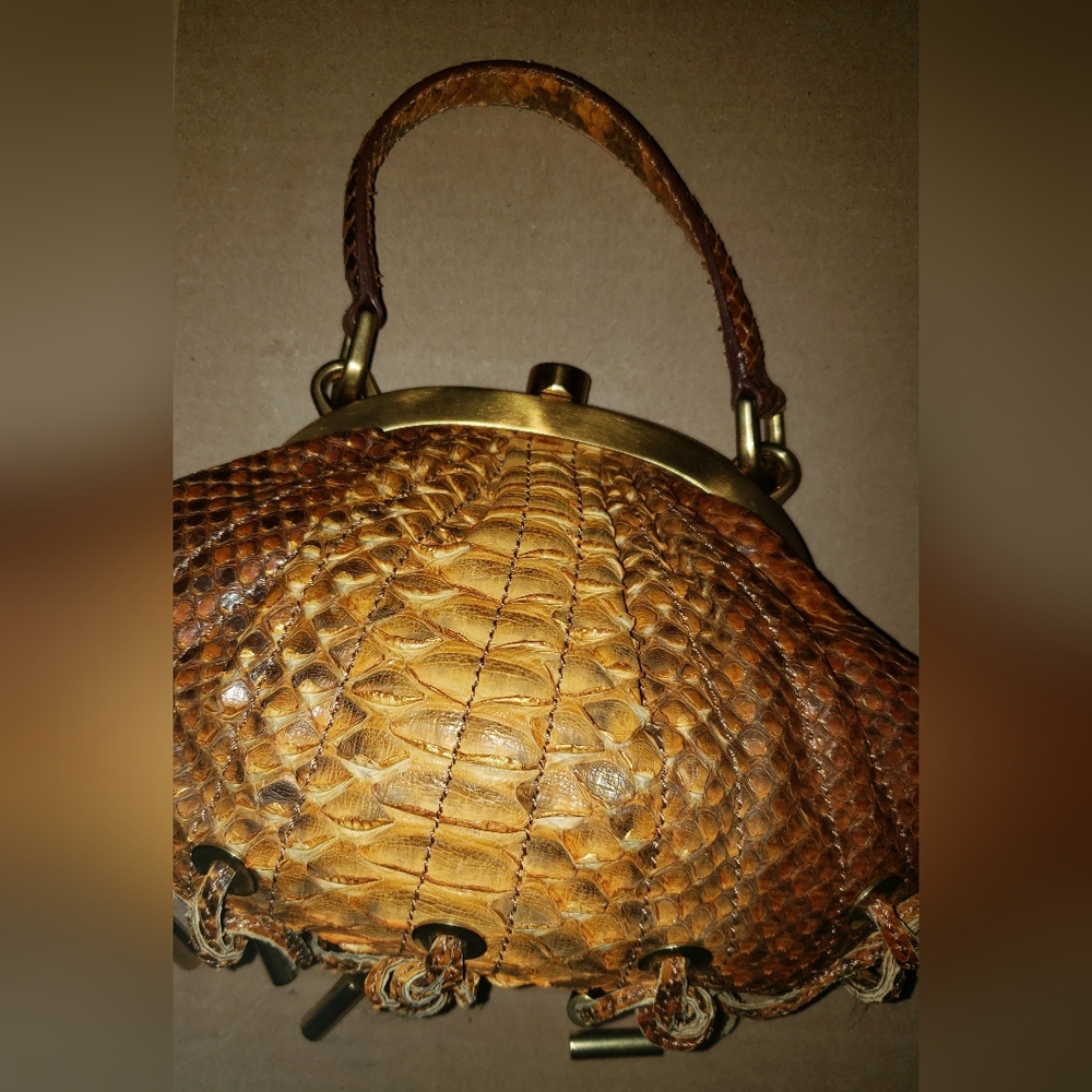 Super Rare Flawless. Donna Karan burnt orange python snakeskin mini bag - Picture 6 of 16